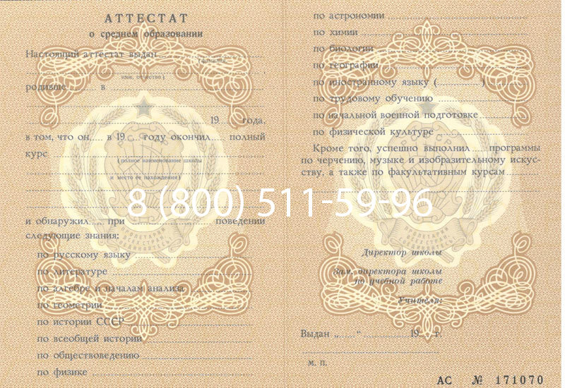 Купить Аттестат за 11 класс до 1994 в Тольятти
